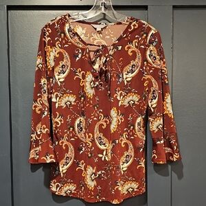 Alexis Paisley Print Blouse - Rich Brown and Gold